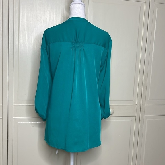 Laura Scott Woman Teal Blouse Tunic Size 3X Button Down Collarless Top Plus - Picture 7 of 11